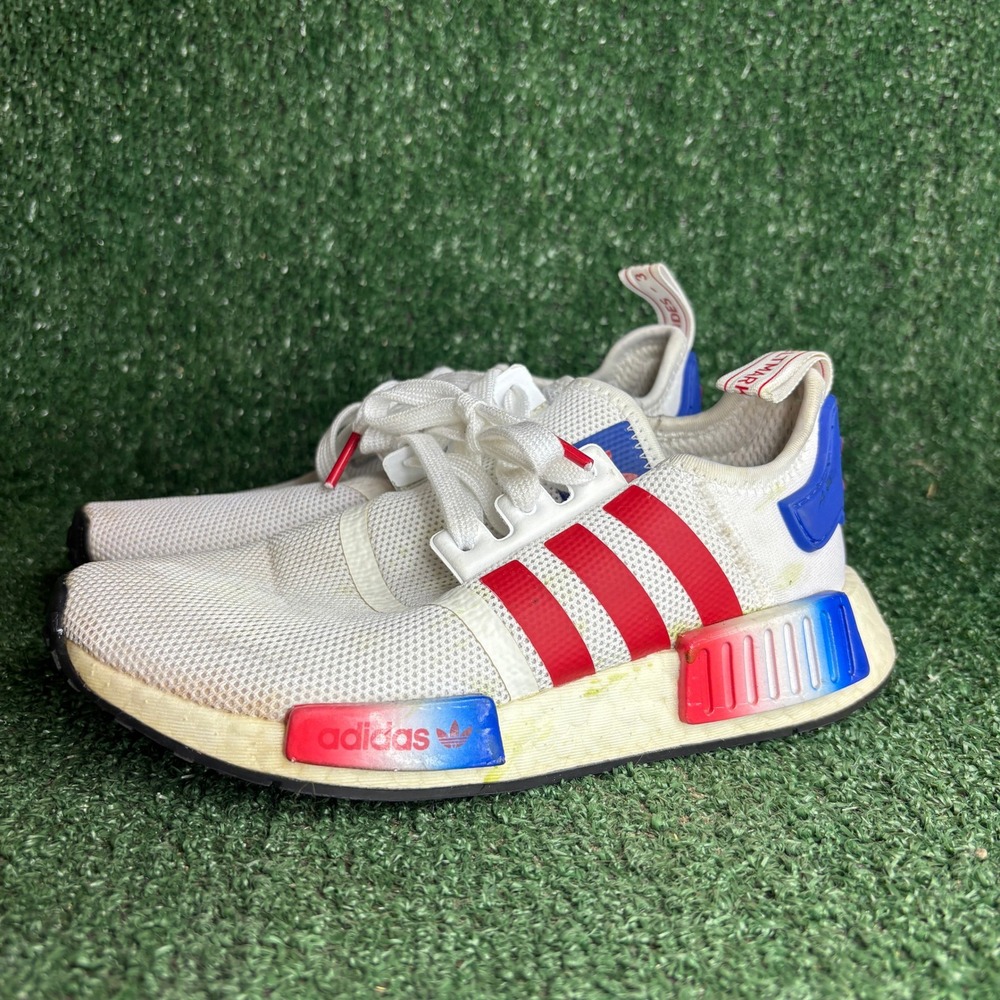Adidas NMD R1 Firecracker Mesh Boost Running Shoes White Red Blue Youth Size 4.5 - Picture 3 of 9